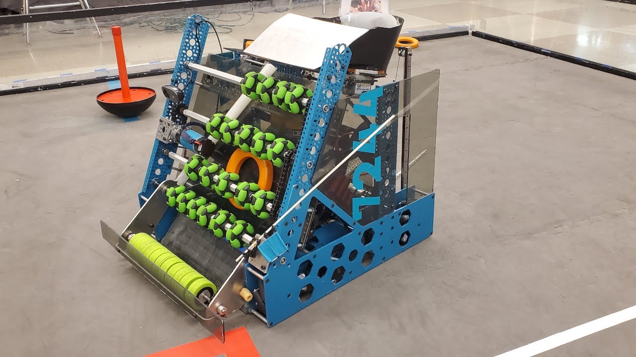 7244 Roller Conveyor intake, where a series of omni wheels moves a game element verticall
