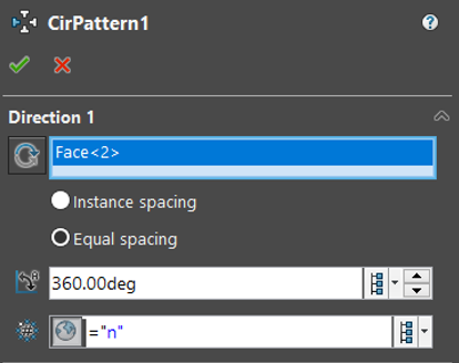 A screenshot of the tool to create the circular pattern of the next step