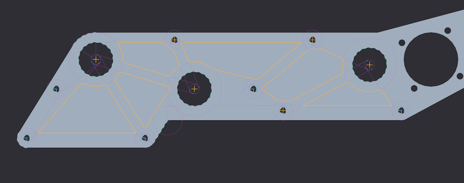 Outer mechanism plate with pocketing sketch highlighted